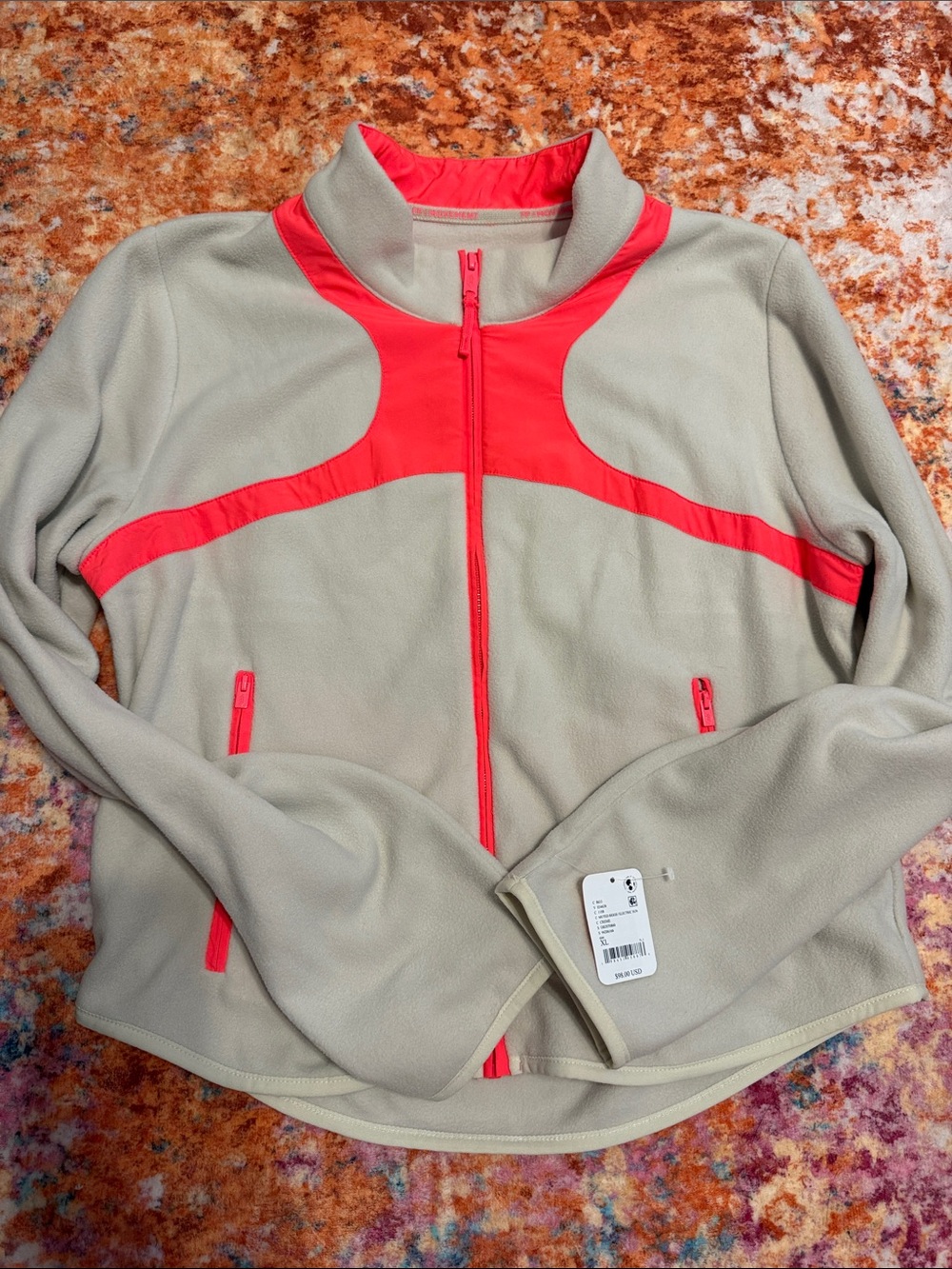 FP Movement by Free People Taupe Fleece Utility Jacket with Coral Trim
